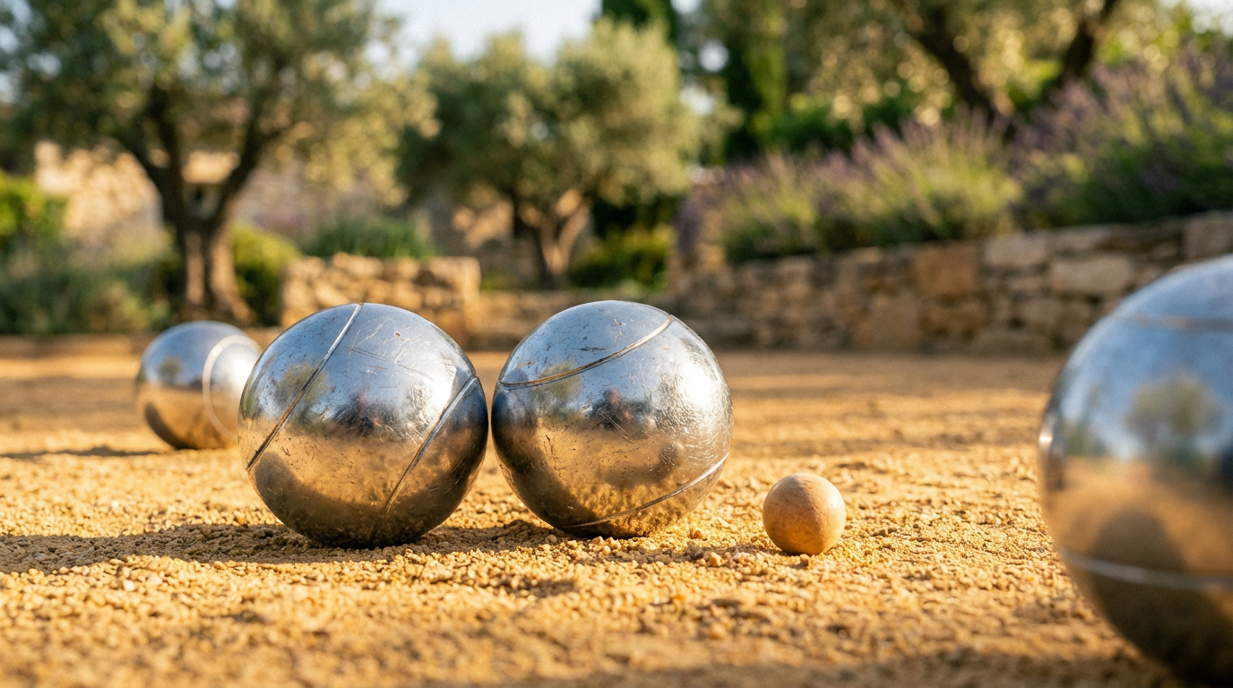 Boules de pétanque sur sable ocre