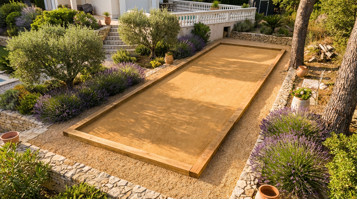 Terrain de pétanque sur-mesure dans un jardin provençal