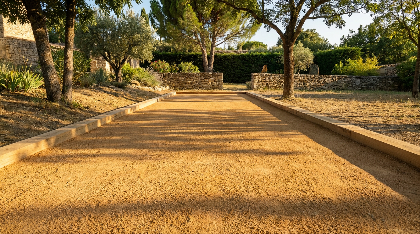 Terrain de pétanque sous les arbres
