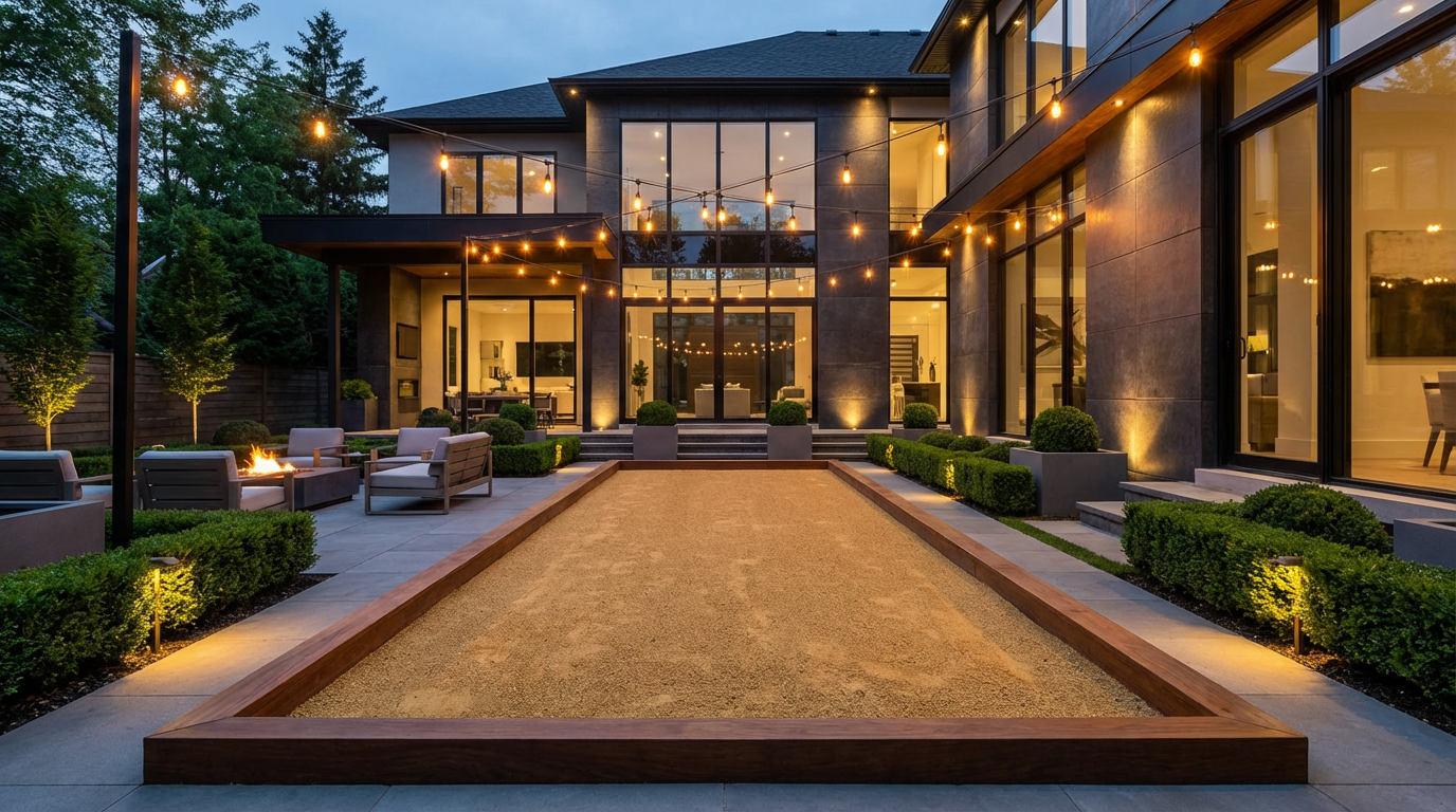 Terrain de pétanque moderne avec éclairage